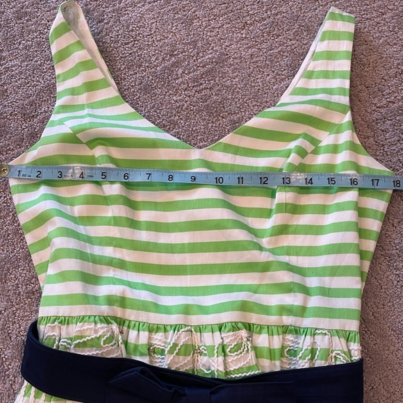 Lilly Pulitzer Roswell Green/White Striped Mini Dress with Navy Bow,Strapless, 8 - Picture 8 of 16